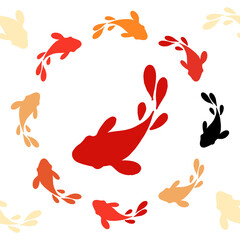 Chinese or Japanese seamless pattern Koi. Carp. Hand-drawn fish design. Textile. Vector illustration for web design or print.