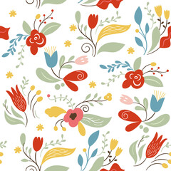 Seamless floral pattern, colorful flowers and leaves