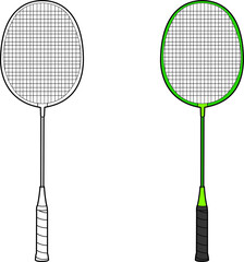 badminton racket vector drawing line art and colored