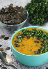 A bowl with home-made pumpkin soup