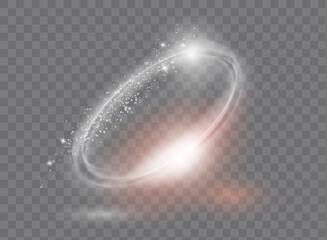 Circular flare transparent light effect. Abstract galaxy ellipse border. Luxury shining rotational glow line. Power energy glowing ring trace. Round shiny frame.