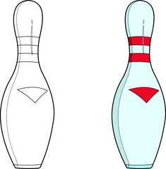 bowling pins vector drawing line art and colored