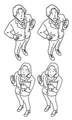 ビジネスイラスト　シンプルなタッチのガッツポーズの人物のイラストレーションセット
