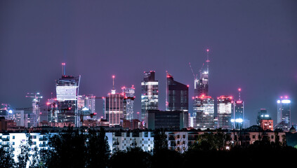 Warsaw city panorama by night