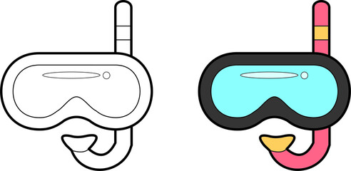 Swimming set vector drawing line art and colored