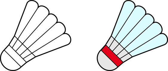 Shuttlecock vector drawing line art and colored