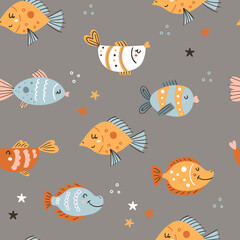 Seamless pattern with cute fishes © nafanya241