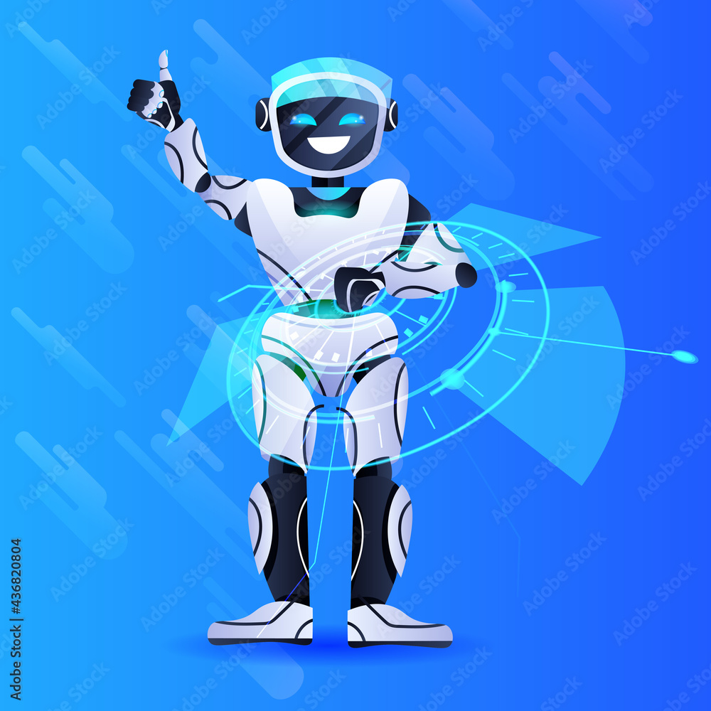 Poster robot chatbot assistant modern robotic character artificial intelligence concept