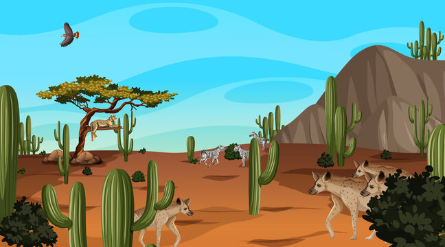 Desert forest landscape at daytime scene with willd animals Stock Vector | Adobe Stock Desert forest landscape at daytime scene with willd animals Stock Vector | Adobe Stock