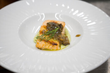 Design plate. Scenes in motion of real teamwork by great Spanish professionals of gourmet haute cuisine for social events.