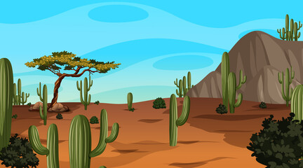 Desert forest landscape at daytime scene with many cactus