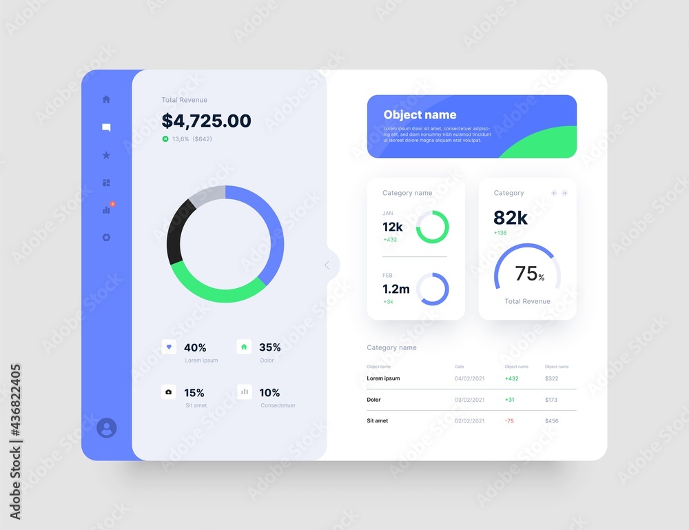 Fototapete Dashboard Design. App interface with UI and UX elements. Use design for web application, desktop app or website.