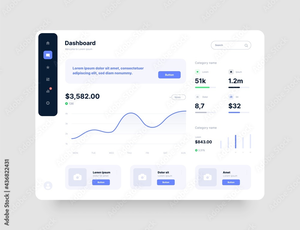Aufkleber dashboard design. app interface with ui and ux elements. use design for web application, desktop app