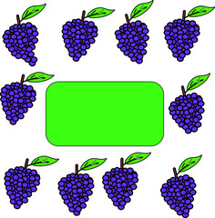 a bunch of purple colored grapes surrounding the green colored frame. A frame of purple colored grapes