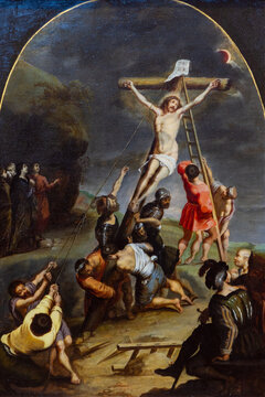 Valenciennes, France. 2019-09-12. The Elevation of the Cross (The Raising of the Cross) by Cornelis de Vos (1584-1651). Museum of Fine Arts in Valenciennes, France.