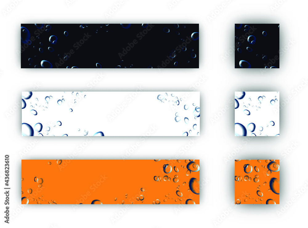 Poster set of abstract banners with realistic bubbles and free space for text. horizontal banner or backgro