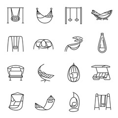 Collection swing and hammock icon set vector illustration. Set of textile for relaxation or sleep - obrazy, fototapety, plakaty
