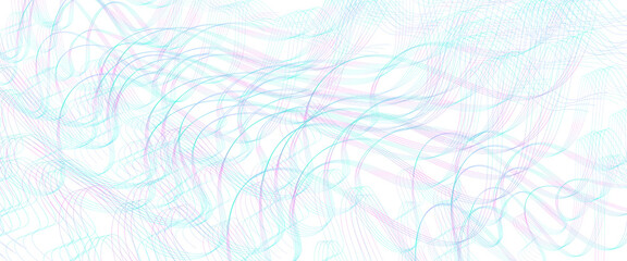 Fototapeta na wymiar Teal, purple ripple subtle lines. Wavy tangled, squiggly curves. Abstract vector background. Textured pattern. Template design for banner, landing page, cheque, poster. Pencil drawing imitation. EPS10