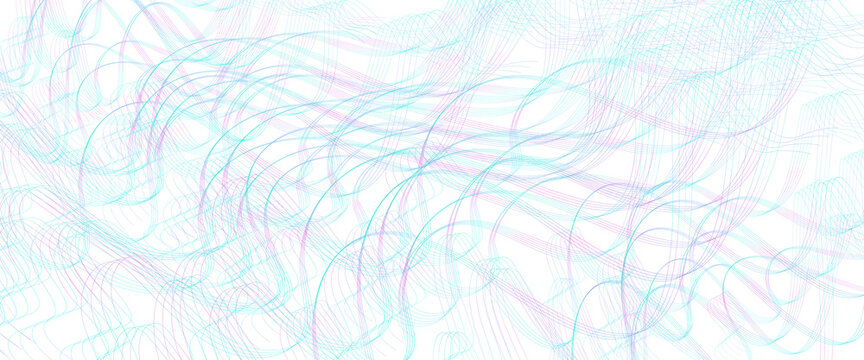Teal, purple ripple subtle lines. Wavy tangled, squiggly curves. Abstract vector background. Textured pattern. Template design for banner, landing page, cheque, poster. Pencil drawing imitation. EPS10