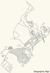 Black simple detailed street roads map on vintage beige background of the quarter Daugavgrīva neighbourhood of Riga, Latvia