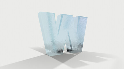 Cold letter W on a blue icy white background. 3D illustration.