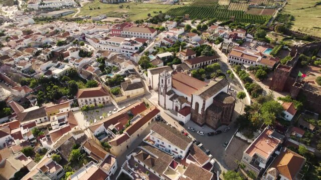 Short aerial depicting the historical church in Silves, Portugal