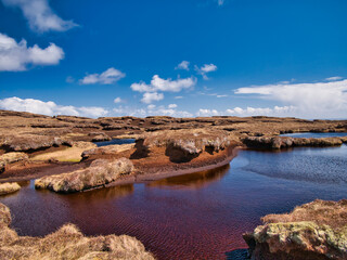 Peat wetland on the south side of the hill of the Ward of Bressay on the island of Bressay,...