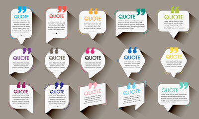 Quote bubbles, Quote frames templates set. Text in brackets, citation empty speech bubbles, Textbox isolated and shadow background, Vector illustration EPS.10