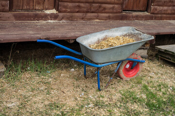 large metal wheelbarrow for gardening