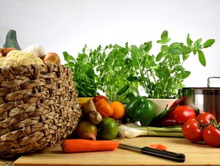 fresh vegetables and herbs for cooking