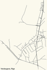 Black simple detailed street roads map on vintage beige background of the quarter Vecdaugava neighbourhood of Riga, Latvia