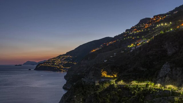 Beautiful sunset from Conca dei Marini on the Amalfi Coast. Amazing time lapse video after sunset at Amalfi Coast on the Amalfi Coast Road.