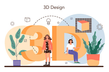 Designer 3D modeling concept. Digital drawing with electronic tools