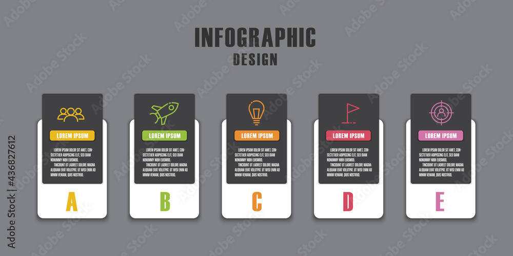 Aufkleber vector infographic design template. timeline concept with 5 step. workflow layout. process disgrame.