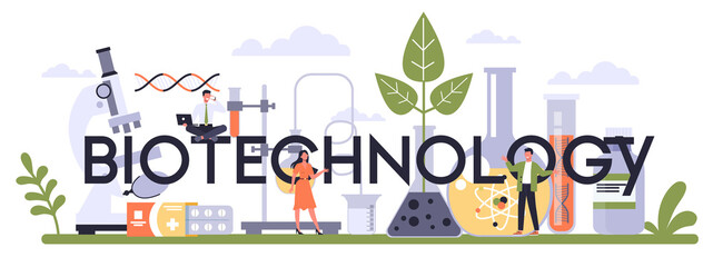 Biotechnology industry sector of economy typographic header.