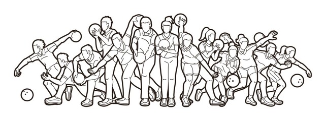 Bowling Sport Players Bowler Male and Female Action Cartoon Graphic Vector