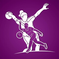 Fototapeta na wymiar Bowling Sport Players Bowler Male and Female Action Cartoon Graphic Vector