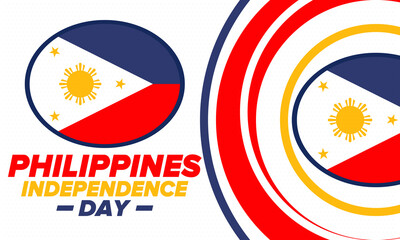 Philippines Independence Day. Celebrated annually on June 12 in Philippines. Happy national holiday of freedom. Philippines flag. South-East Asian country. Patriotic design. Vector poster