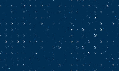Seamless background pattern of evenly spaced white beach symbols of different sizes and opacity. Vector illustration on dark blue background with stars