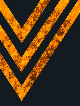 Three Orange Arrows Pointing Down With Grunge Effect On Dark Gray Background