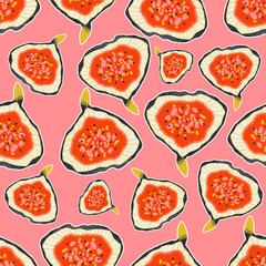 Colorful hand-drawn figs in a seamless pattern. Vector bright background.