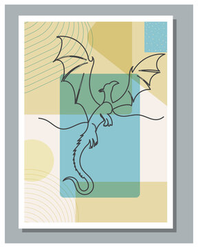 dragon sketch on an abstract background, painting on the wall, vector
