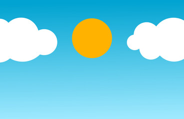 Sun and clouds in blue sky background.