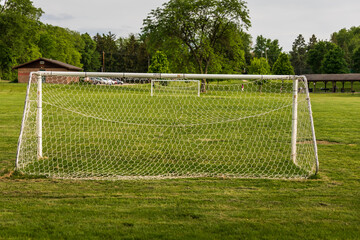 Fototapeta premium view of a youth soccer field in a city park