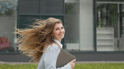 Businesswoman or female student in hurry busy, woman running late for work to meeting and looking at time. business education success girl students people. delay hurrying work meeting stress stressing