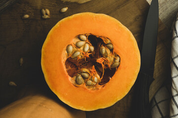 halved pumpkin, delicious and healthy food