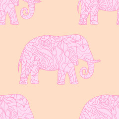 Seamless pattern. Elephant. Design Zentangle. Hand drawn animal with abstract patterns on isolation background. Design for spiritual relaxation for adults. Print for polygraphy, posters, t-shirts