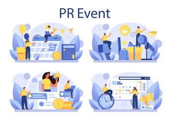 PR event set. Celebration or meeting organization as a PR campaign
