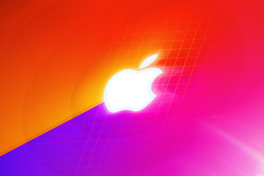 Apple logo sign on a screen for news banner