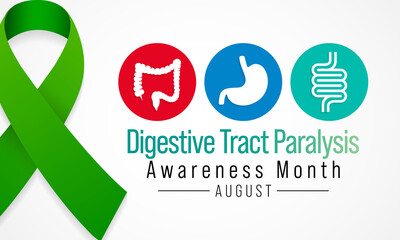 Digestive tract paralysis awareness month is observed every year in August. refers to an inconsistent movement of certain parts which turn poses challenges to the smooth operation of the gut. vector